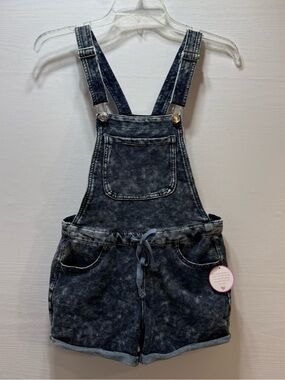 Justice Girls' Acid-Wash Faux Denim Short Overalls